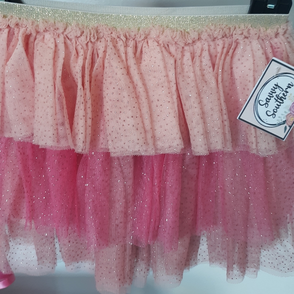 Tulle Tutu Pink Sparkly Multi Layer Ruffled Skirt - Kids Size:6x - Costume Dance
